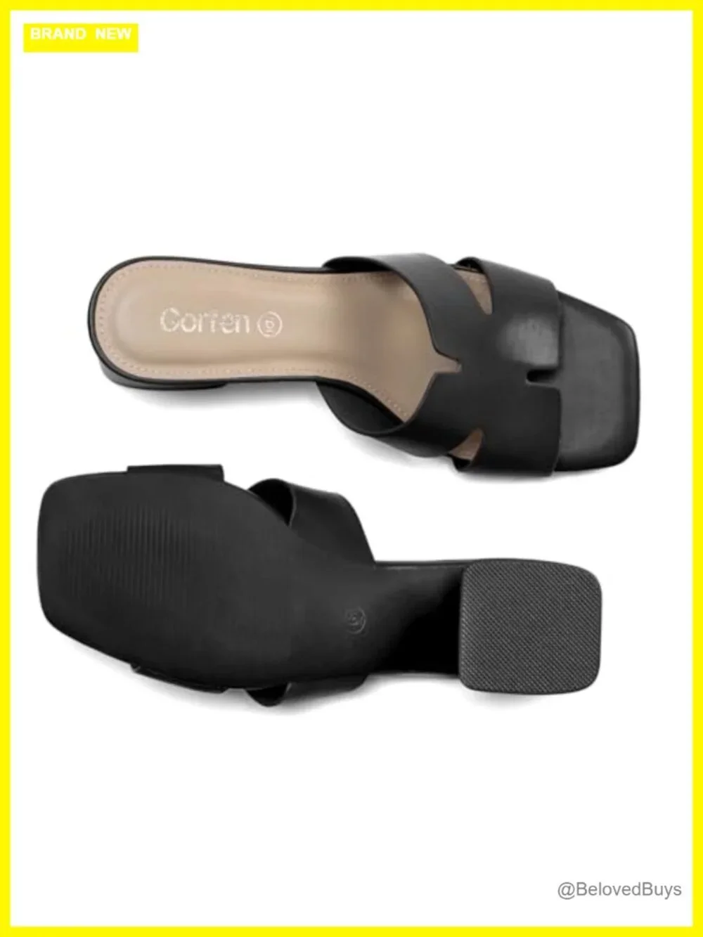 Women's Square Toe Low Block Heel Sandals Slip On Casual PU Leather